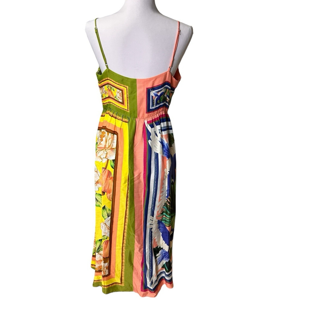 Farm Rio Double Scarf Pastel Midi Dress Cut Out Womens Large Tropical Buttons - Picture 2 of 14